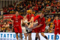 Spielszene Eulen Ludwigshafen gegen Bayer Dormagen (2. Handball Bundesliga)